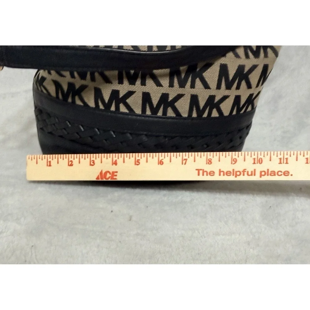 Michael Kors Bucket Bag Beige Black MK Logo Messanger Canvas Purse shoulder